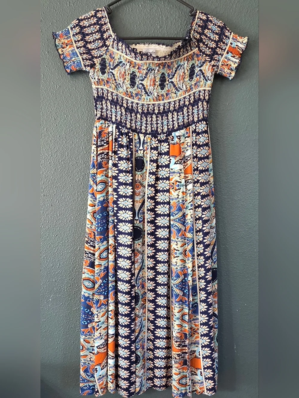 Women's Dress Boho Floral Print Off Shoulder Split Long A Line Beach Sun dress - Picture 6 of 8